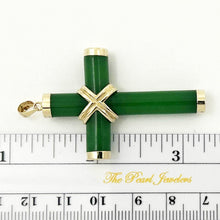 Load image into Gallery viewer, 14k Solid Yellow Gold Hand 7 mm Column Green Jade Christian Cross Pendant