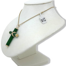 Load image into Gallery viewer, 14k Solid Yellow Gold Hand 7 mm Column Green Jade Christian Cross Pendant
