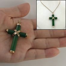 Load image into Gallery viewer, 2101023-14kt-YG-Handcrafted-Green-Jade-Christian-Cross-Pendant-Necklace