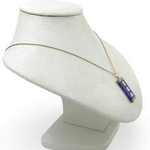 Load image into Gallery viewer, 14kt Yellow Gold Triple Lucky Greek Key Design Purple Jade Pendant Necklace