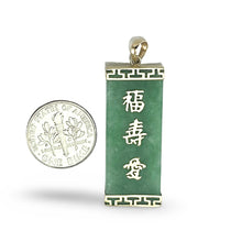 Load image into Gallery viewer, Green Jade 14K Yellow Gold Triple Lucky Pendant