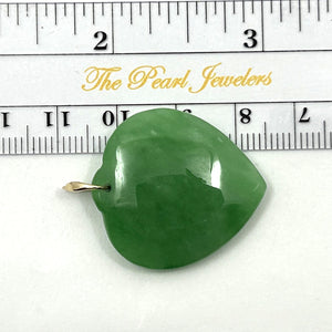 2101113 14K GOLD HAND CRAFTED HEART & LOVE 27MM GREEN JADE PENDANT
