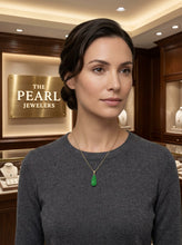 Load image into Gallery viewer, 14k Solid Yellow Gold Pear Green Jade Pendant Necklace