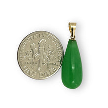Load image into Gallery viewer, 14k Solid Yellow Gold Pear Green Jade Pendant Necklace