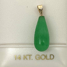 Load image into Gallery viewer, 14k Solid Yellow Gold Pear Green Jade Pendant Necklace