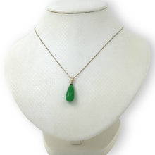 Load image into Gallery viewer, 14k Solid Yellow Gold Pear Green Jade Pendant Necklace
