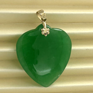 2101143 14K GOLD HAND CRAFTED HEART & LOVE GREEN JADE PENDANT