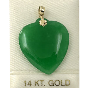 2101143 14K GOLD HAND CRAFTED HEART & LOVE GREEN JADE PENDANT