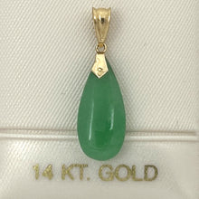 Load image into Gallery viewer, 2101163B-14k-Yellow-Solid-Gold-Hand-Carving-Raindrop-Shaped-Green-Jade-Pendant