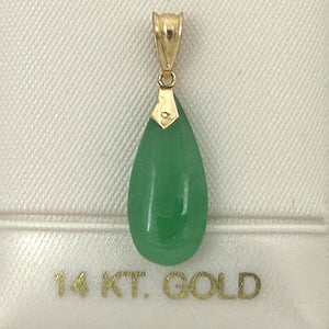 2101163B-14k-Yellow-Solid-Gold-Hand-Carving-Raindrop-Shaped-Green-Jade-Pendant