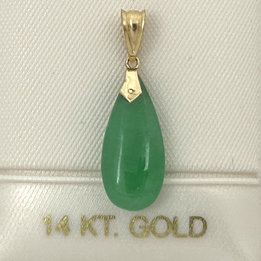 2101163B-14k-Yellow-Solid-Gold-Hand-Carving-Raindrop-Shaped-Green-Jade-Pendant