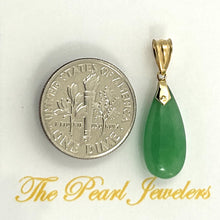 Load image into Gallery viewer, 2101163B-14k-Yellow-Solid-Gold-Hand-Carving-Raindrop-Shaped-Green-Jade-Pendant