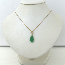 Load image into Gallery viewer, 2101163B-14k-Yellow-Solid-Gold-Hand-Carving-Raindrop-Shaped-Green-Jade-Pendant