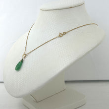 Load image into Gallery viewer, 2101163B-14k-Yellow-Solid-Gold-Hand-Carving-Raindrop-Shaped-Green-Jade-Pendant