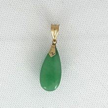 Load image into Gallery viewer, 2101163B-14k-Yellow-Solid-Gold-Hand-Carving-Raindrop-Shaped-Green-Jade-Pendant