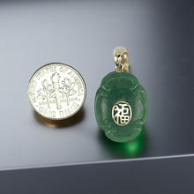 Load image into Gallery viewer, 14K Solid Yellow Gold Hand-Carved Green Jade Pendant