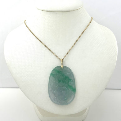 Hand Carved Dragon Celadon Green Jade Beautify Pendant: 14k Yellow Gold Bale