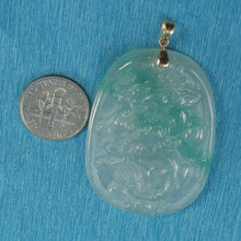 Load image into Gallery viewer, Hand Carved Dragon Celadon Green Jade Beautify Pendant: 14k Yellow Gold Bale