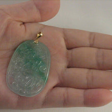 Load image into Gallery viewer, Hand Carved Dragon Celadon Green Jade Beautify Pendant: 14k Yellow Gold Bale