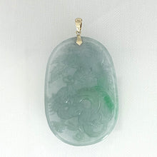 Load image into Gallery viewer, 2101464B-Carvings-Dragon-Phoenix-Celadon-Green-Jade-14k-Pendant