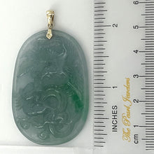 Load image into Gallery viewer, 2101464B-Carvings-Dragon-Phoenix-Celadon-Green-Jade-14k-Pendant