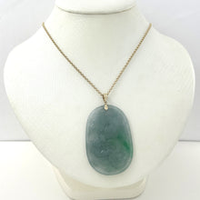 Load image into Gallery viewer, 2101464B-Carvings-Dragon-Phoenix-Celadon-Green-Jade-14k-Pendant