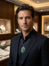 Load image into Gallery viewer, Hand Carved Dragon &amp; Phoenix Apple Green Jade 14k Yellow Gold Bale Pendant