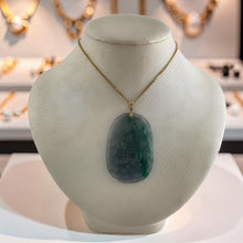 Load image into Gallery viewer, Hand Carved Dragon &amp; Phoenix Apple Green Jade 14k Yellow Gold Bale Pendant