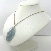 Load image into Gallery viewer, 2101467A-14k-Gold-Lovely-Hand-Carved-Hare-Celadon-Green-Jade-Pendant-Necklace