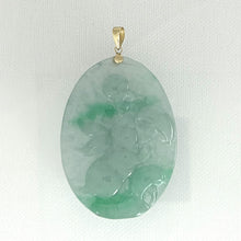 Load image into Gallery viewer, 2101467B-Lovely-Hand-Carved-Hare-Celadon-Green-Jade-14k-Gold-Pendant