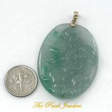 Load image into Gallery viewer, 2101467C-14k-Gold-Lovely-Hand-Carved-Hare-Celadon-Green-Jade-Pendant