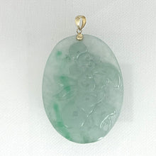 Load image into Gallery viewer, 2101467C-14k-Gold-Lovely-Hand-Carved-Hare-Celadon-Green-Jade-Pendant