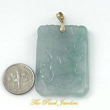 Load image into Gallery viewer, 2101468B-14k-Gold-Hand-Carved-Dog-Translucent-Green-Jade-Pendant