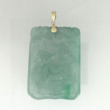 Load image into Gallery viewer, 2101468D-Hand-Carved-Dog-Translucent-Green-Jade-14k-Gold-Pendant