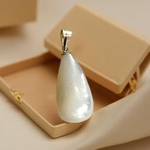 Load image into Gallery viewer, Hand Carved Tear Drop White Mother of Pearl 14k Gold Bale Pendant Necklace