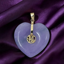 Load image into Gallery viewer, 14k Solid Yellow Gold Heart Shaped Lavender Jade Love Pendant