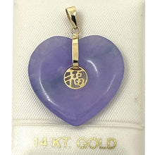 Load image into Gallery viewer, 14k Solid Yellow Gold Heart Shaped Lavender Jade Love Pendant