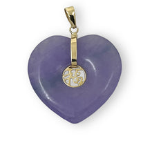 Load image into Gallery viewer, 14k Solid Yellow Gold Heart Shaped Lavender Jade Love Pendant
