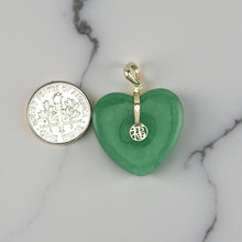 Load image into Gallery viewer, 14K Solid Gold Heart-Shaped Green Jade Love Pendant