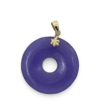 Load image into Gallery viewer, 14k Solid Yellow Gold Tablet Ring Shaped Lavender Jade Pendant