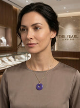 Load image into Gallery viewer, 14k Solid Yellow Gold Tablet Ring Shaped Lavender Jade Pendant