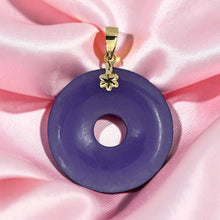 Load image into Gallery viewer, 14k Solid Yellow Gold Tablet Ring Shaped Lavender Jade Pendant