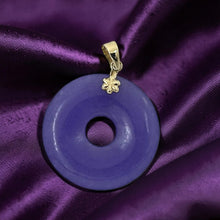 Load image into Gallery viewer, 14k Solid Yellow Gold Tablet Ring Shaped Lavender Jade Pendant