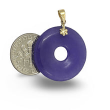 Load image into Gallery viewer, 14k Solid Yellow Gold Tablet Ring Shaped Lavender Jade Pendant