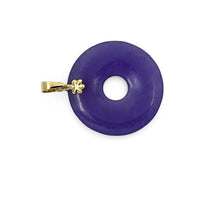 Load image into Gallery viewer, 14k Solid Yellow Gold Tablet Ring Shaped Lavender Jade Pendant