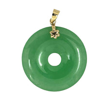 Load image into Gallery viewer, 14k Solid Yellow Gold Disc Donut Shaped Green Jade Pendant