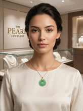 Load image into Gallery viewer, 14k Solid Yellow Gold Disc Donut Shaped Green Jade Pendant