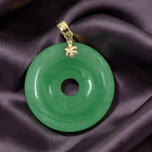 Load image into Gallery viewer, 14k Solid Yellow Gold Disc Donut Shaped Green Jade Pendant