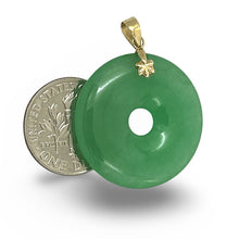 Load image into Gallery viewer, 14k Solid Yellow Gold Disc Donut Shaped Green Jade Pendant