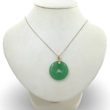 Load image into Gallery viewer, 14k Solid Yellow Gold Disc Donut Shaped Green Jade Pendant